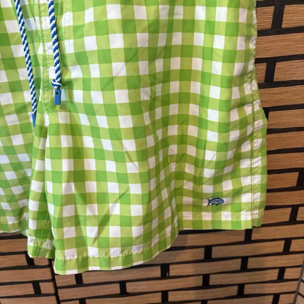 Southern Tide Green And White Checkered Swim Trunks‎ Size Large